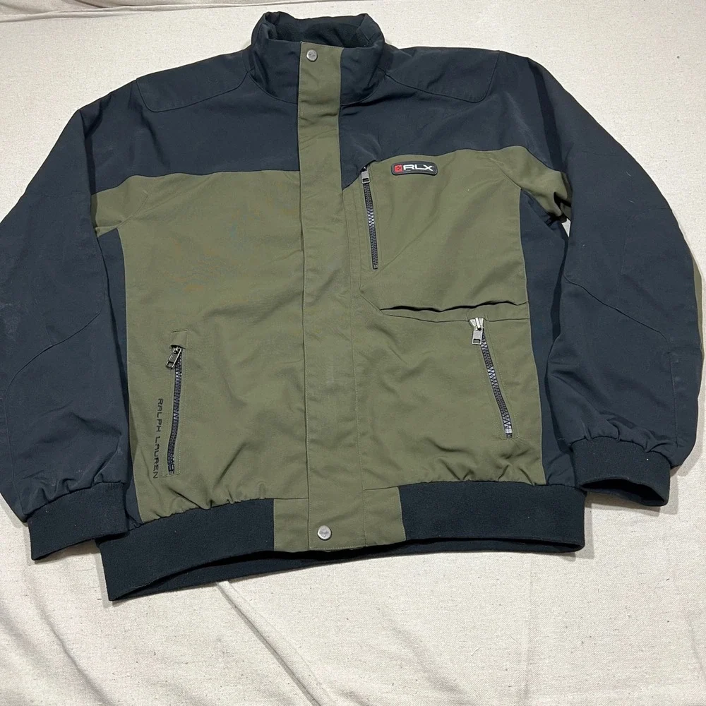 RLX Ralph Lauren Men Colorblock Full Zip‎ Jacket Black Olive Green XL